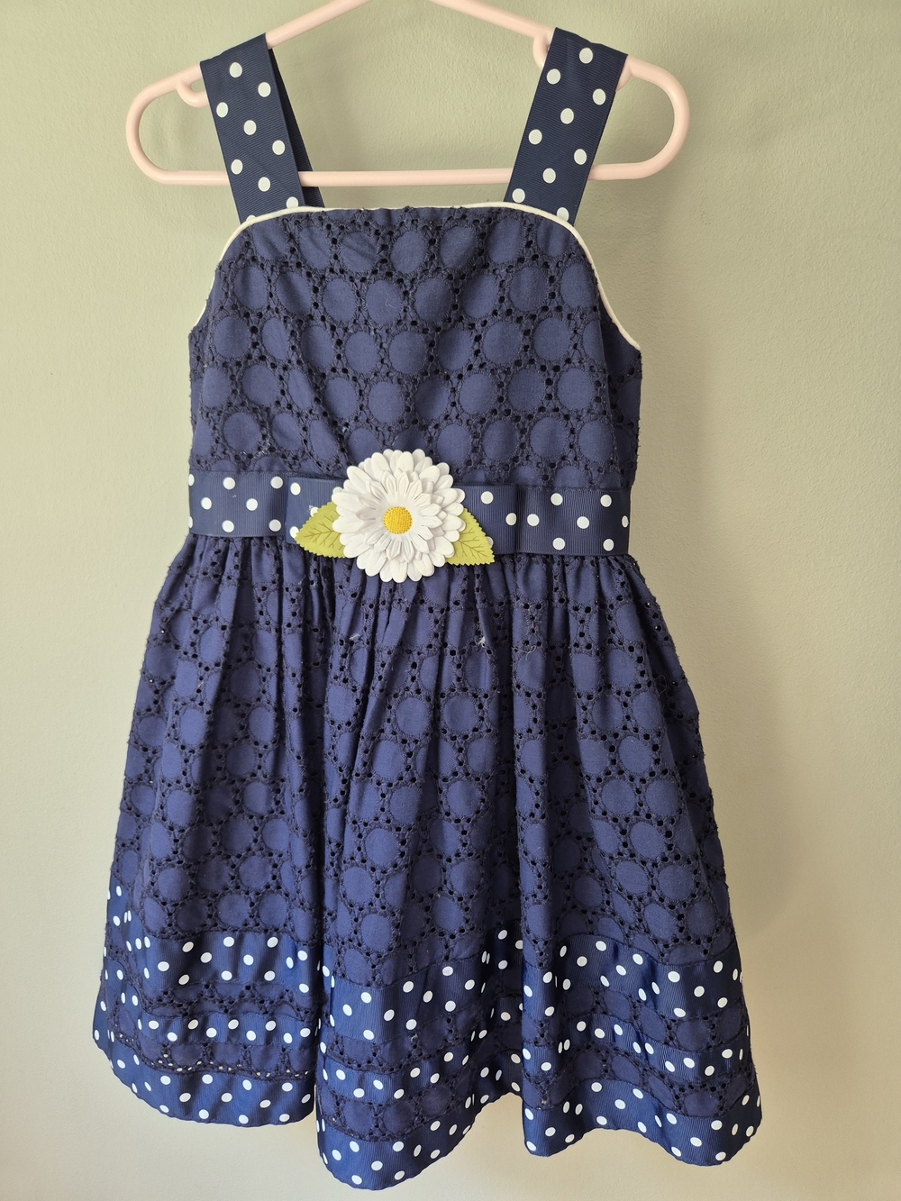 5T Girls Navy Eyelet Sundress with Daisy Accent